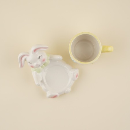 Tea couple ceramic SL Home "Easter rabbits", 2 items: cup, saucer, white color-2
