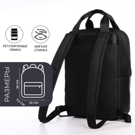 Young backpack from textiles with a zipper, a laptop department, 4 pockets, black color-1