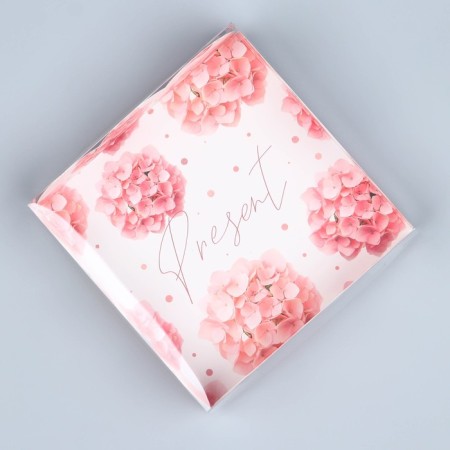 Cookie box, confectionery packaging with PVC lid, Present, 10.5 x 10.5 x 3 cm-2