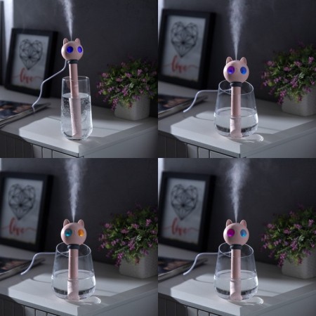Air humidifier "Cat" HM-22, ultrasonic, submersible, portable, USB, pink-1