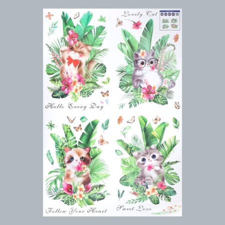 Sticker Plastic Interior color "cats in palm leaves" 60x90 cm-1