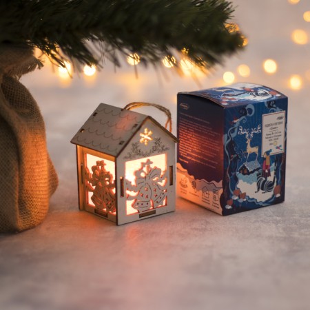 Christmas tree toy "House with bells", from batteries, glow of warm white-2
