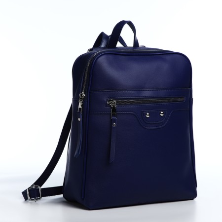 Women's backpack of artificial leather with lightning, 2 pockets, blue color