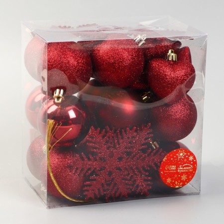 A set of jewelry plastic 30 pcs "Amur" (16 balls, 6 hearts, 8 snowflakes) red-1