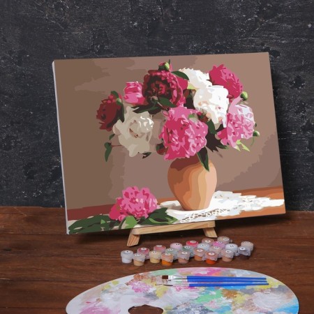 Picture on numbers on a canvas with a subframe "Bouquet in a clay pot", 40x30 cm-2