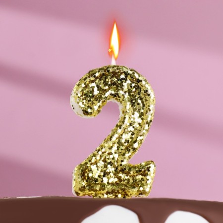 Candle in the cake "Squeezes", number "2", gold, 6.5x4