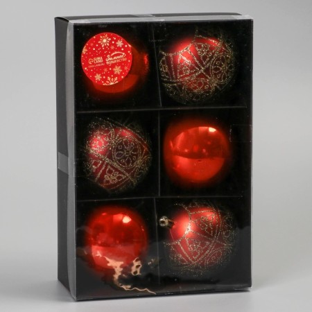 Set of balls plastic D-7.5 cm, 6 pcs "Frosty placket" ornament, brown-2