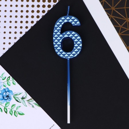 Candle for the cake, number "6", blue, 4 x 13 cm.-2
