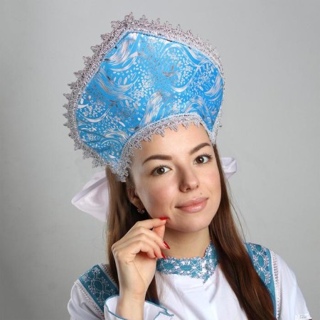 Kokoshnik "flashes", satin, foam rubber, blue color
