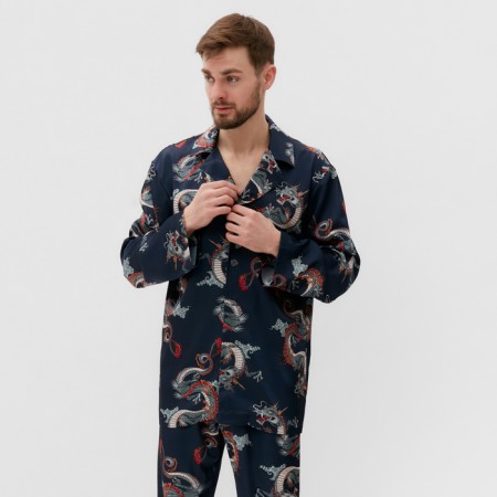 Pajama male (shirt and trousers) kaftan "Dragon" size 56, blue-1