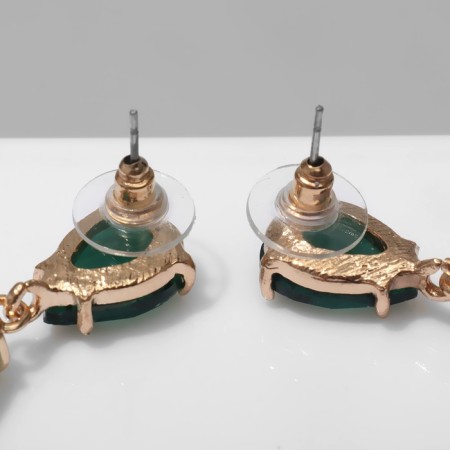 Earrings with Cleo rhinestones rain, green color in gold-2
