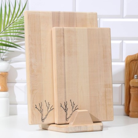 A set of cutting and serving boards on a stand of 2 pcs, birch