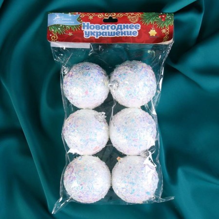Set of balls plastic D-6 cm, 6 pcs "Snow Light" White-1