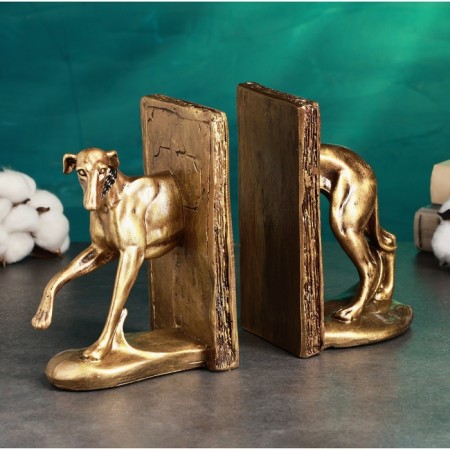 Holder - Book stand "Borza Dog" set 2pcs, bronze, 19.5x14cm-2