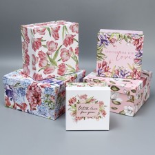 A set of boxes 5 in 1, gift packaging, Flower Garden, 14 x 14 x 8-22 x 22 x 12 cm