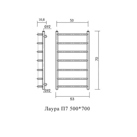 Water heated towel rail Domoterm "Laura", P7, 7 crossbars, 500 x 700 mm, chrome-2