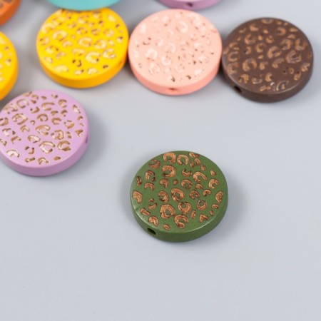 A set of beads for creativity wood "Flat round. Leopard" set 10 pcs 2x2x0.5 cm-1