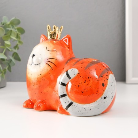 Piggy bank Ceramics "Sleeping red cat in the crown" 16.2x10.3x12.6 cm-1