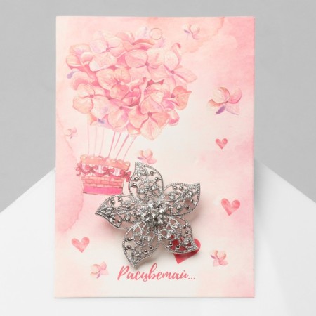 Brooch "Flower" Five -Paceline, white color in silver