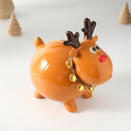 Piggy bank Ceramics "Singing Deer, in a collar with bells" 9.8x14x15.1 cm-5