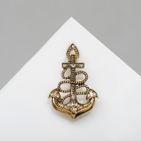 Brooch "Anchor" retro, white color in black gold-1