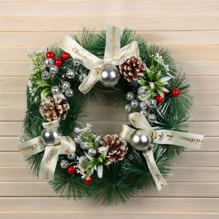 New Year's wreath D-30 cm "Blocking festival" bows berries berries