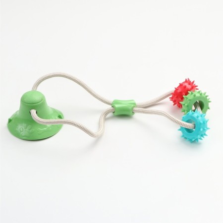 Dog toy "Rings with spikes on a suction cup", 40 cm, green/blue/red-3