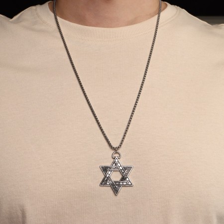 Men's pendant, "Viking" star David, color black silver, 69 cm-3