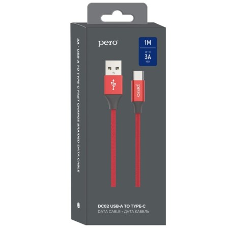 PERO DC-02, Type-C cable-USB, 3 A, 1 m, fabric braid, red-5