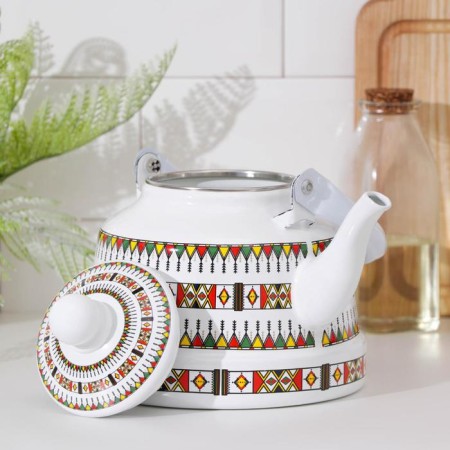 Enamel kettle "Scandinavia", 2.5 l, induction, white color, ornament-1