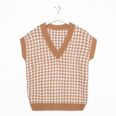 Women's vest, coffee color, white small goose foot, size XL-4