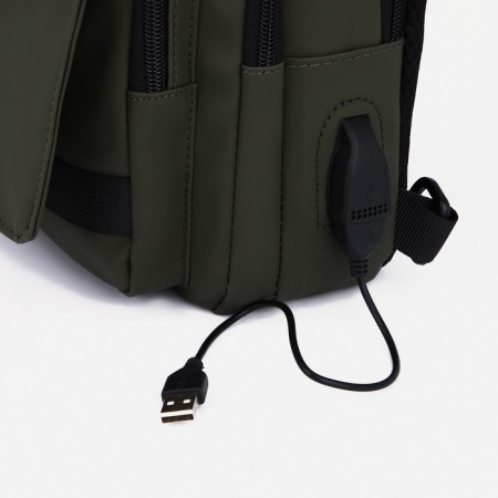 Male sling bag from textiles, with USB, green color-3