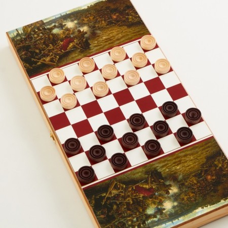 Backgammon "Cossacks of Cossacks on the river", wooden board 50 x 50 cm, with a field for playing checkers-1