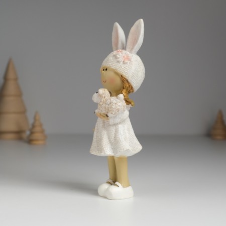 Souvenir Polystone "Girl in a hat with ears and flowers, with a lamb" MIX 5x4x15 cm-3