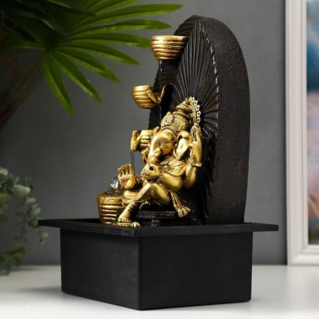 The desktop fountain from the network, the backlight "Golden Ganesh at the waterfall with bowls" 35x25x20 cm-4