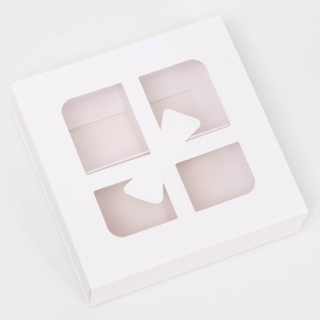 Box for 4 sweets cutting down, "bow", white 12.5 x 12.5 x 3.5 cm-1