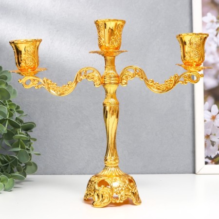 Summary Metal for 3 candles "Vine vine" gold 22x7.5x25 cm-1
