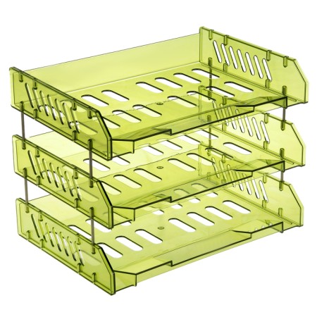 A set of horizontal boots for paper with wide loading "City", 3 pieces, on metal rods, green lime