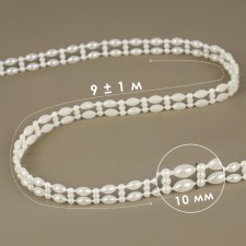 Pearls on threads, flat, 10 mm, 9 ± 1 m, milk color