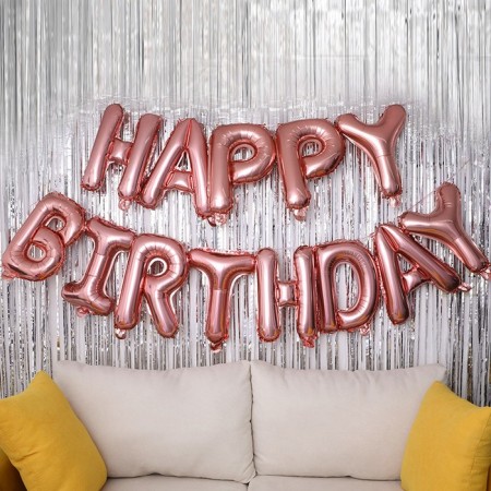 Foil ball 16 "Happy Birthday", capital letters, color pink gold-1