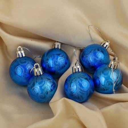 Set of balls plastic D-4 cm, 6 pcs "Frosty Winter" Blue