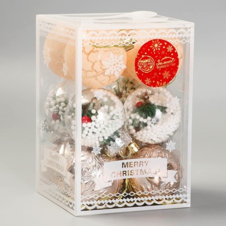 Set of balls plastic D-6 cm, 12 pcs "Winter music" Christmas tree, gold-1