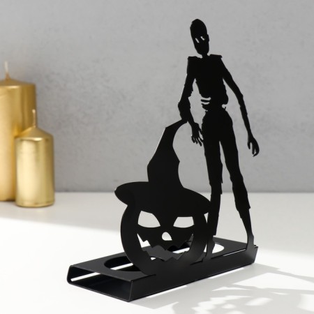 Summary Metal for 2 candles "Halloween. Zombies with pumpkin" Black 17.5x14x6 cm-3