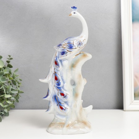 Souvenir Ceramics "Pavlin on a tree" Blue with gold 29x12x7.3 cm