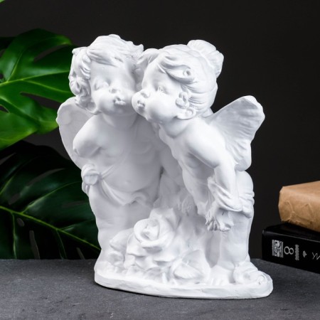 Figure "Angel and Fairy with Rosa" White 12x26x24cm-3