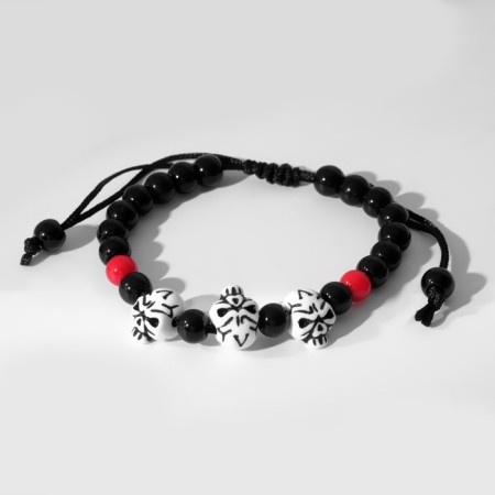 Bracelet "Skull Mini" red beads, black and white color, d = 6 cm-2