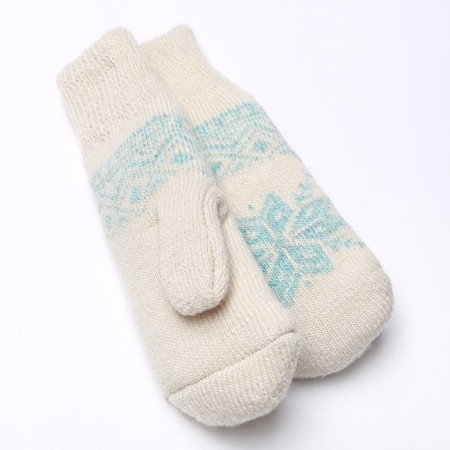 Women's woolen mittens "snowflake", white color, size 20-22-1