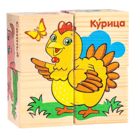 Кубики деревянные «Животные фермы», набор 4 шт.-1