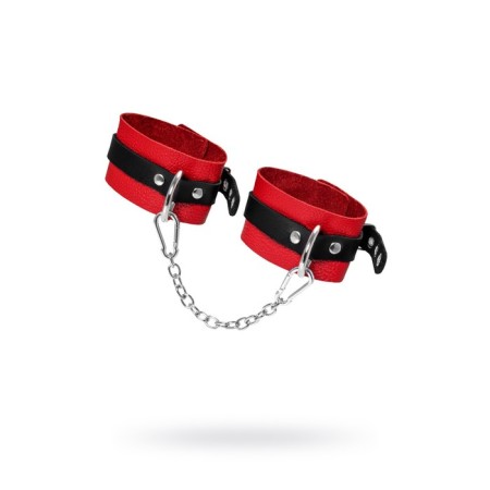 The shackles of Pecado BDSM, soft, with one strap with groves, genuine leather, red-black