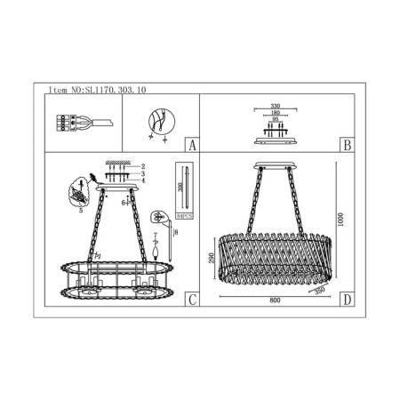 Suspension lamp ST LUCE. SL1170.303.10. Fabio. 10x40 watts, E14, 80x35x29 cm, brass color-12